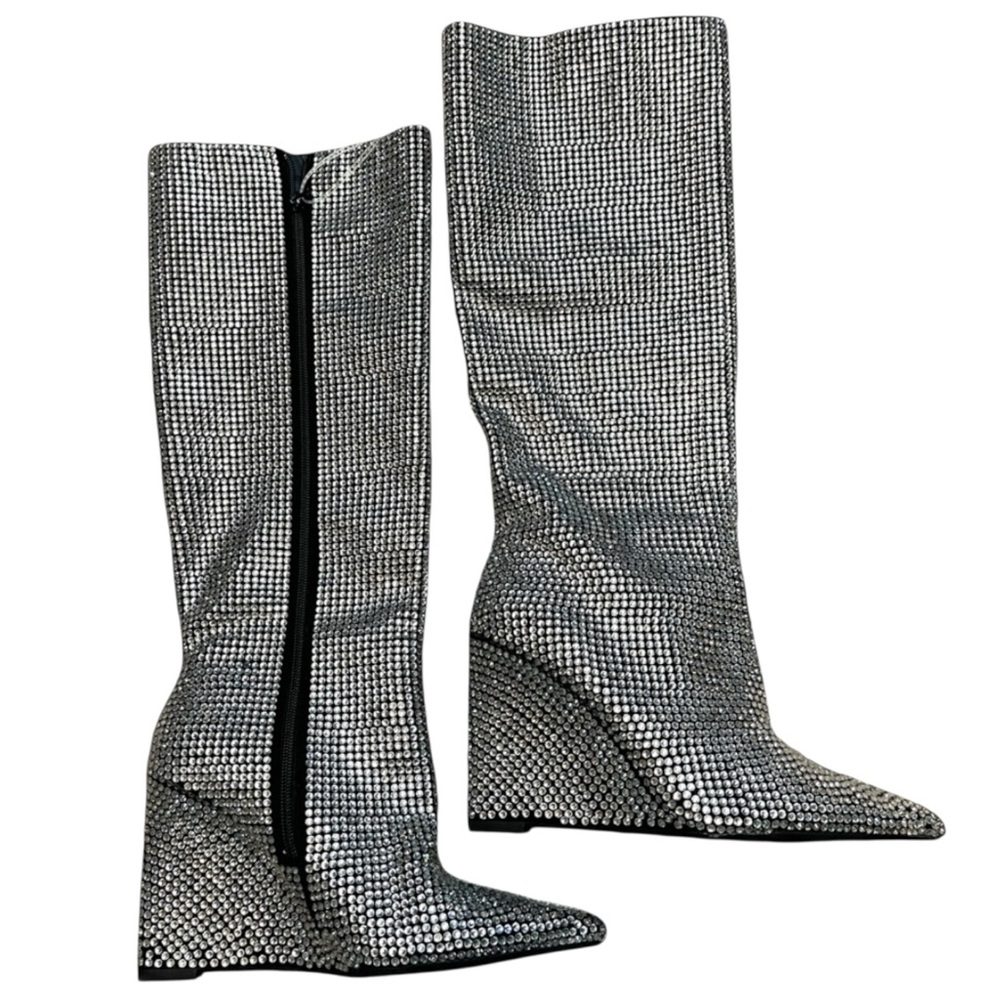 Gianni Bini GABORTWO Crystal Rhinestone Covered Pointy Toe Wedge Heel  Boots - Picture 5 of 10